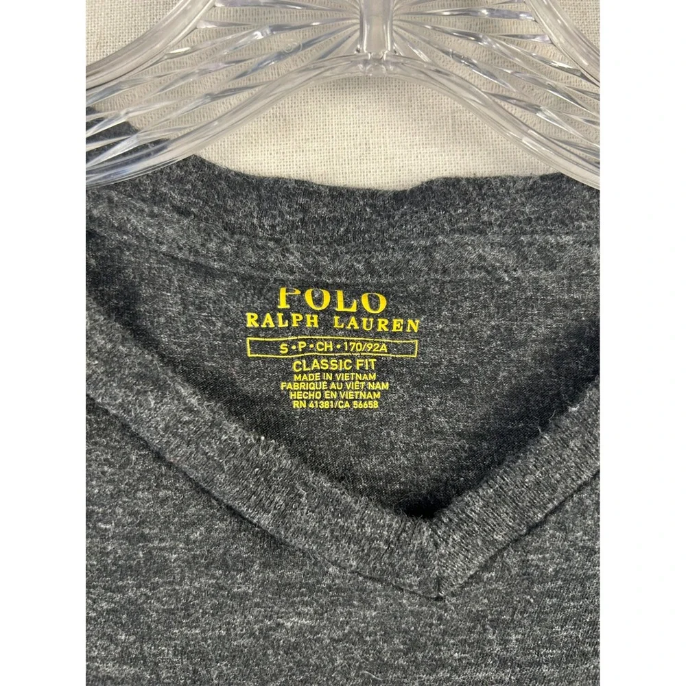 Polo Ralph Lauren Mens V-Neck Long Sleeve T-Shirt Charcoal Grey Heather Small